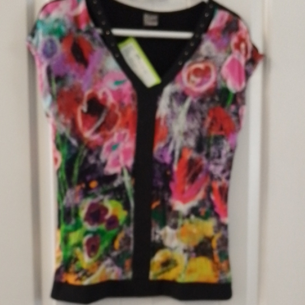 ! A6 Simply Art by Dolcezza S cotton blend abstract print tee with cutouts